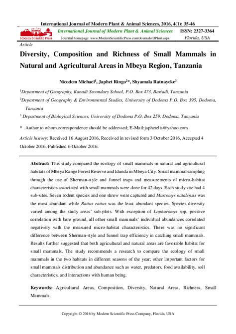 (PDF) Diversity, Composition and Richness of Small Mammals in Natural