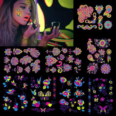 Buy Howaf 8 Large Sheets Neon Temporary Tattoos60 Shimmer Designs