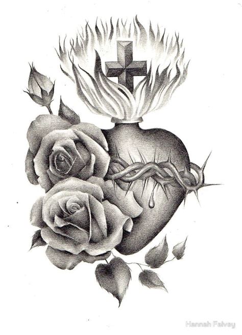 Sacred Heart By Hannah Falvey Sacred Heart Tattoos Sacred Heart Art