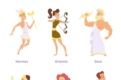 Greek Ancient Gods Set Of Cartoon Characters Male And Female By Onyx Thehungryjpeg