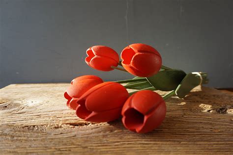Wooden Tulips Swedish Home Decor Vintage Flowers Miniature Flower