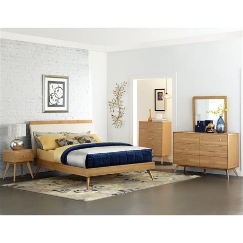 A gorgeous bedroom set that includes a dresser with mirror, highboy dresser, and small dresser. Light Ash Mid-Century Modern 6 Piece Queen Bedroom Set ...