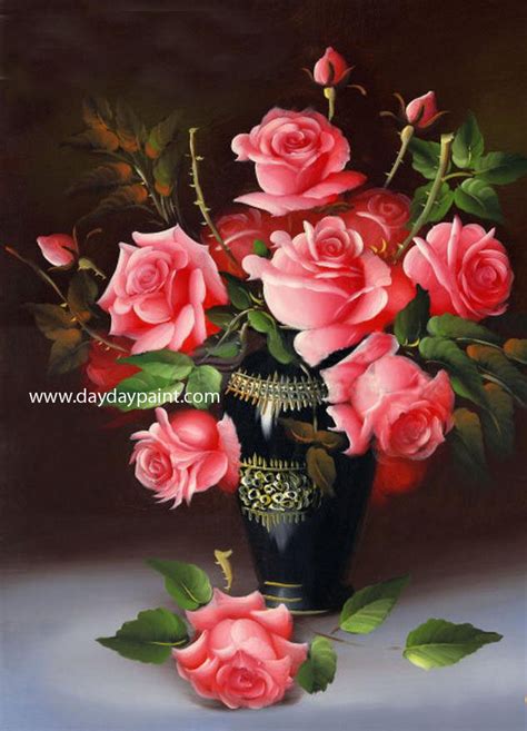 27 Rose Flower Vase Paintings Image