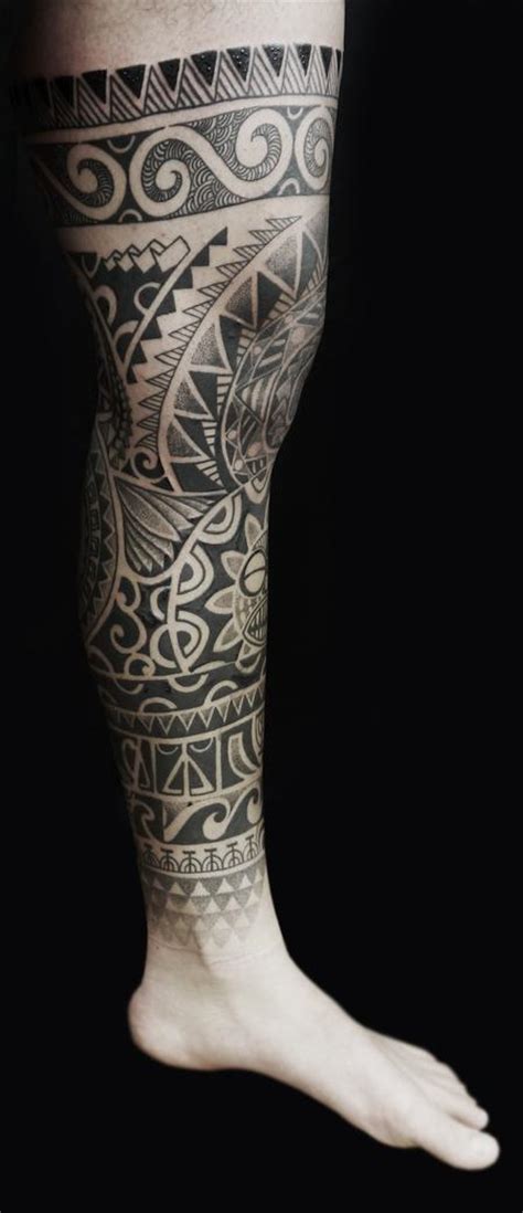 Dotwork Maori Polynesian Fusion Leg Sleeve By Obi Tattoonow