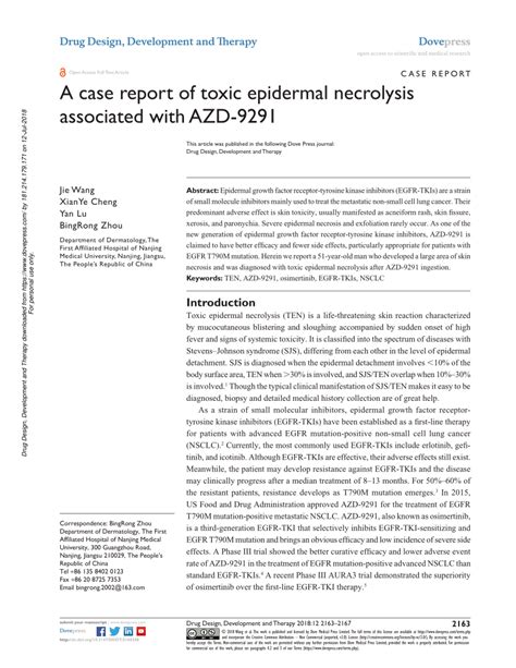 Pdf A Case Report Of Toxic Epidermal Necrolysis Associated With Azd 9291
