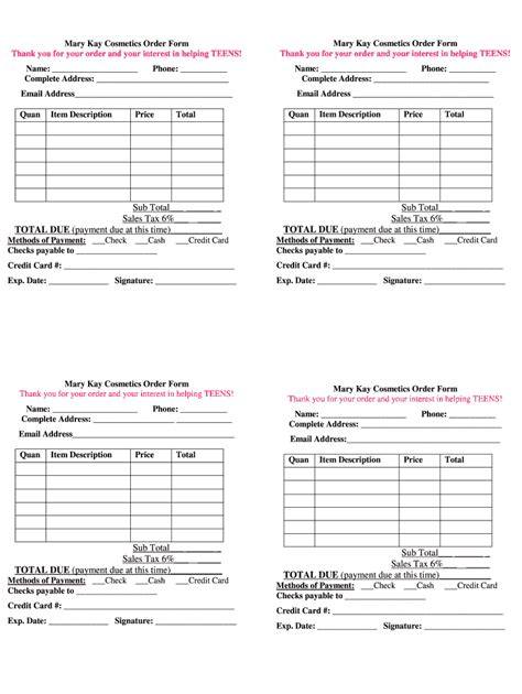 Mary Kay Order Form Fill And Sign Printable Template Online Us