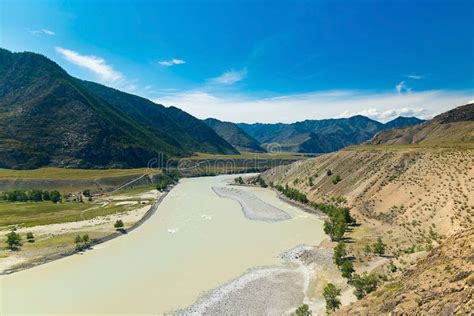 Panoramic View Of The Katun River Altai Republic Russia Stock Image