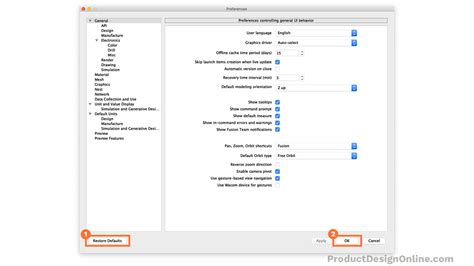 Default Settings For Fusion 360 Tutorials Product Design Online
