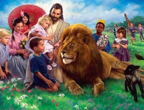 Nathan Greene The Lion And The Lamb 16x20 Jesus Children Heaven Peace