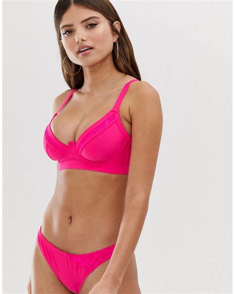 Asos Fuller Bust Exclusive Lace Insert Underwired Bikini Top In Pink
