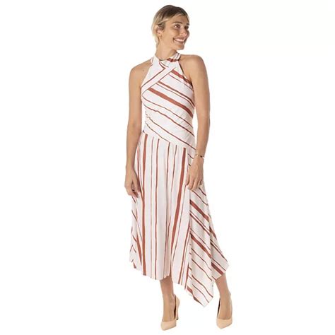 Womens Taylor Dress Striped Asymmetrical Halter Midi Dress