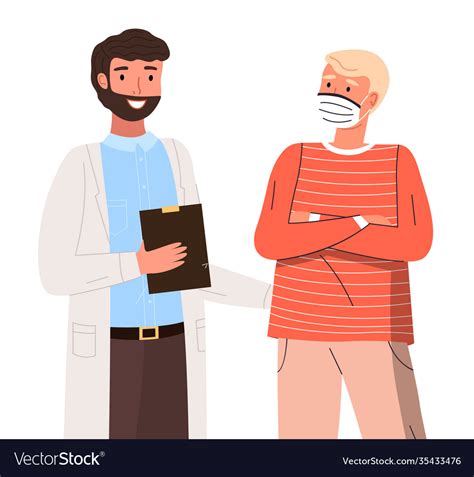 Man See Doctor To Check Himself Doctor Consulting Vector Image