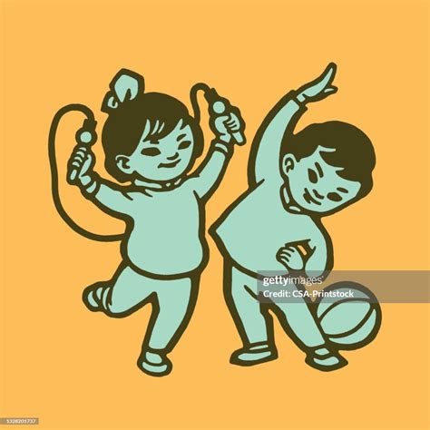 Illustration Of Two Exercising Children High Res Vector Graphic Getty