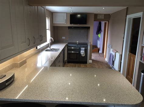 Taupe Painted Wood Kitchen And Silestone Beige Daphne Worktops