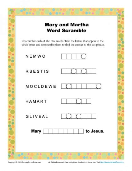 Mary And Martha Bible Activities For Kids On Sunday School Zone