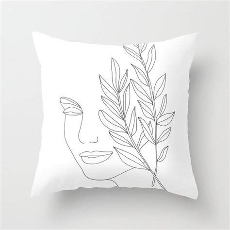 Set of woman face and flowers continuous line art. Minimal Line Art Woman Face Throw Pillow by Nadja - Cover ...