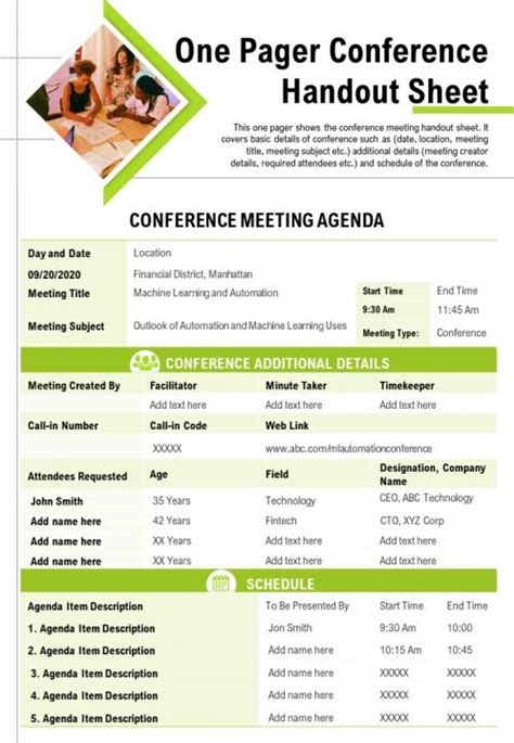 One Pager Conference Handout Sheet Presentation Report Infographic Ppt