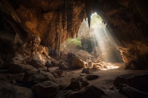 Cave With Intricate Formations And Natural Light Shining Through The
