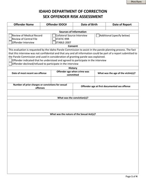 Idaho Sex Offender Risk Assessment Fill Out Sign Online And Download Pdf Templateroller