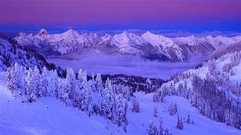 Purple Clouds Mountain Snow Sky Coolwallpapersme