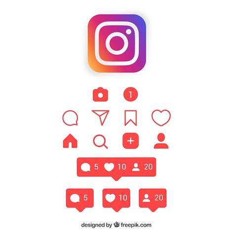 Ensemble Dicônes Et De Notifications Instagram Plat Vecteur Gratuite
