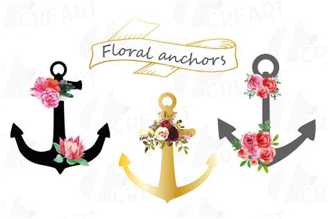 Floral Anchor Clip Art Collection Watercolor Floral Anchor 106562
