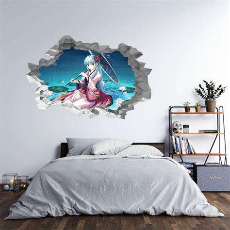 Anime Girl Wall Sticker Wall Decal Art Mural Blue Side Studio