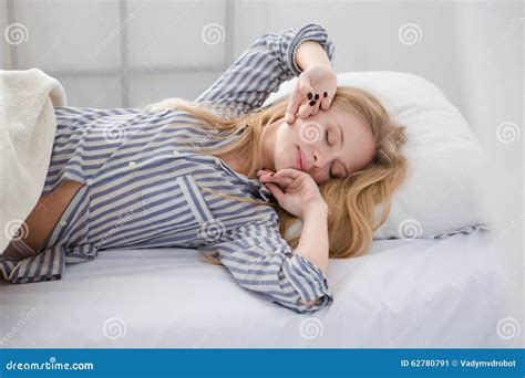 Beautiful Blonde Young Woman Sleeping In Bed Stock Image Image Of