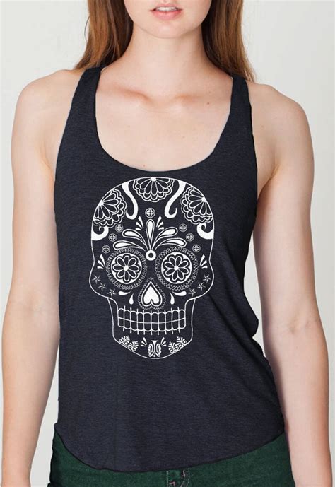 Womens Sugar Skull Racerback Tank Top American Printed Etsy