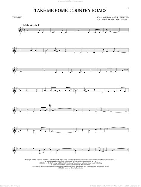 Take Me Home Country Roads Sheet Music For Trumpet Solo Pdf