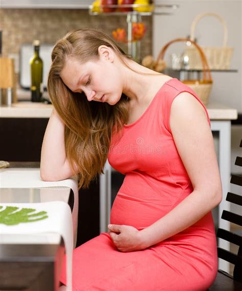 Pregnant Woman With Strong Pain Of Stomach Stock Image Image Of