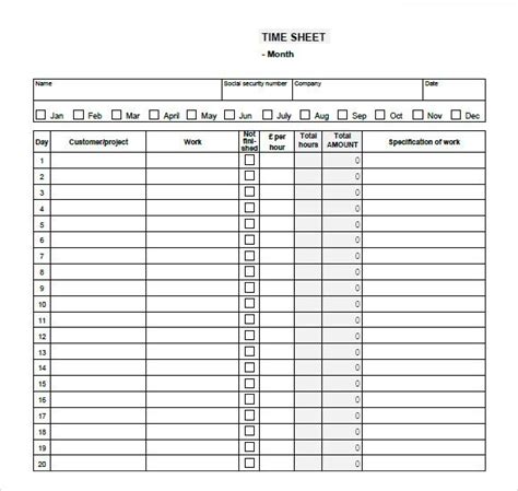 Weekly Time Sheets Template Business