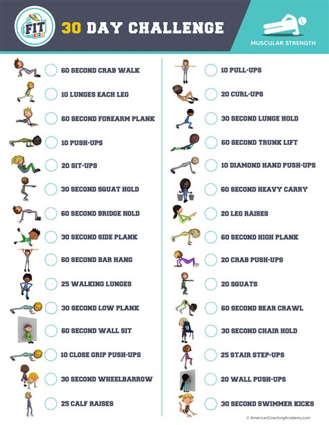 Fitkids 30 Day Challenges 12 Monthly Workout Challenges American