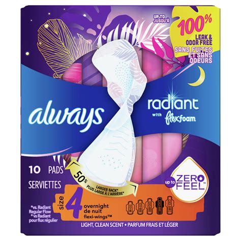 Save On Always Radiant Pads With Flexfoam Overnight Size 4 Order Online