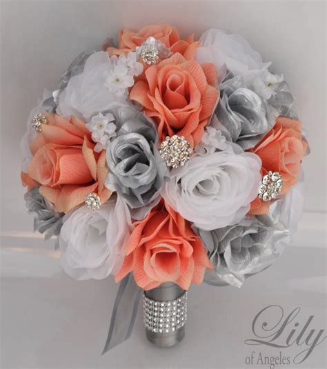 17 Piece Package Silk Flowers Wedding Bridal Bouquet Party Bride