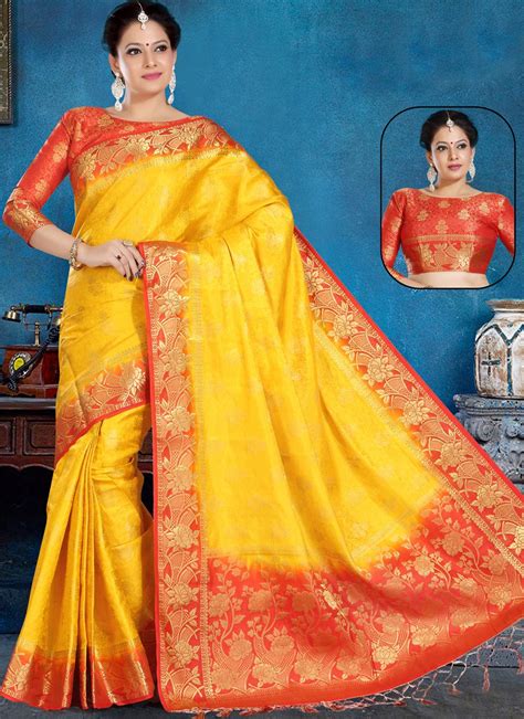 Buy Yellow Color Traditional Saree Online Saree