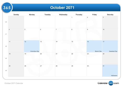 October 2071 Calendar