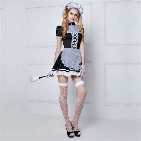 2019 New French Maid 6pcs Costume Cosplay Role Play With Dress Headwear