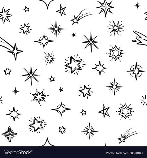 Hand Drawn Sky With Doodle Stars Seamless Vector Image
