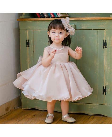 Blush Pink Cute Puffy Flower Girl Dress Baby Toddler Pageant Gown