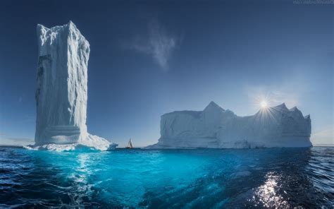 Nature Landscape Greenland Ice Sea Sun Rays Blue Tower Water