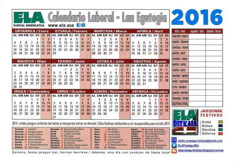 Calendario laboral bizkaia 2021 en pdf para imprimir con los días festivos de bizkaia, días festivos de euskadi y fiestas de españa. ELA Prosegur Bizkaia: noviembre 2015