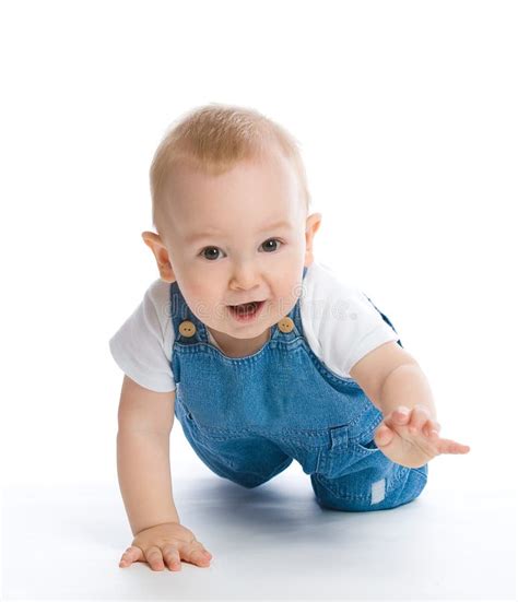 Crawling Baby Boy Stock Image Image Of Blue Adorable 12606085