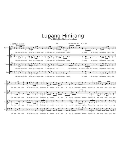 Lupang Hinirang A Capella Sheet Music For Soprano Alto Tenor Bass