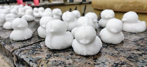 Someone Left An Army Of Snow Ducks On A Fountain Rmademesmile
