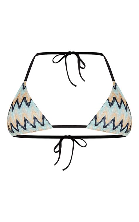 Blue Crochet Contrast Strap Triangle Bikini Top Prettylittlething