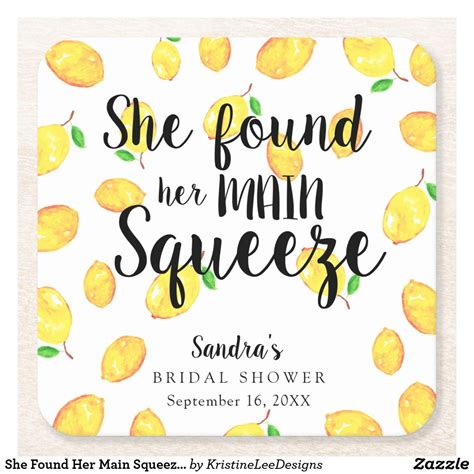 She Found Her Main Squeeze Lemon Bridal Shower Nap Square Paper Coaster In 2021