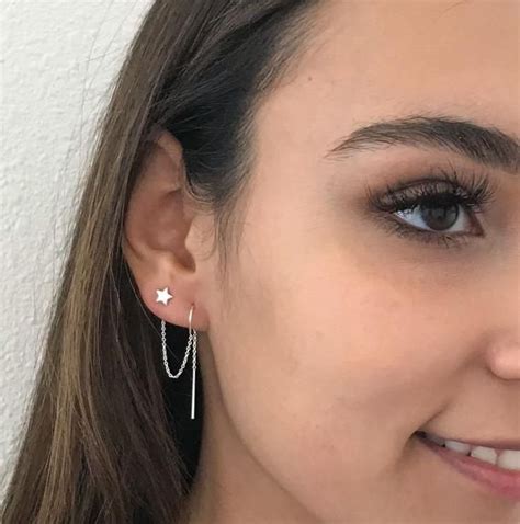 Double Piercing Earring Star And Moon Earrings Multiple Etsy Uk In