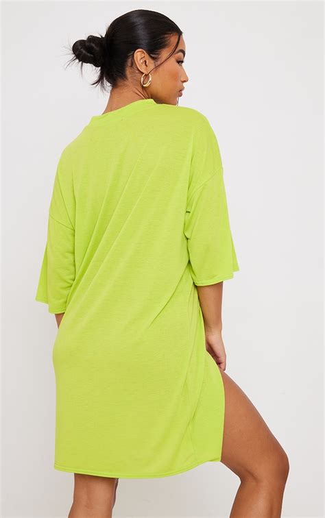 Lime Split Oversized Boyfriend T Shirt Dress Prettylittlething