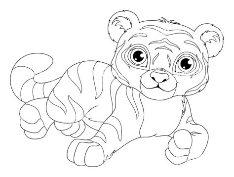 Cute Baby Tiger With Big Round Eyes Coloring Page Coloring Page Page